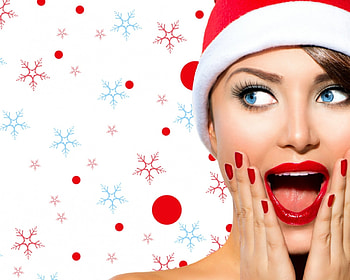 Christmas joy, blue, white, model, craciun, girl, dot, woman, snowflake, christmas, red, lips, santa, hat HD wallpaper