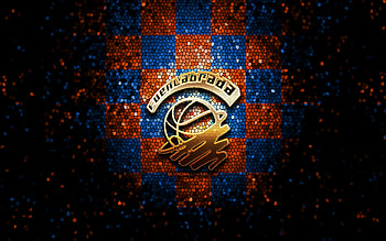 Baloncesto Fuenlabrada, glitter logo, ACB, orange blue checkered background, spanish basketball team, Baloncesto Fuenlabrada logo, mosaic art, basketball, Fuenlabrada HD wallpaper