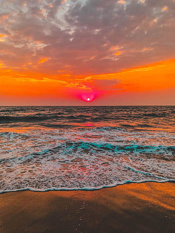 Nature, Sunset, Sky, Horizon, Foam, Surf HD phone wallpaper