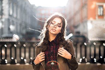 Pretty, closed eyes, brunette, woman model HD wallpaper