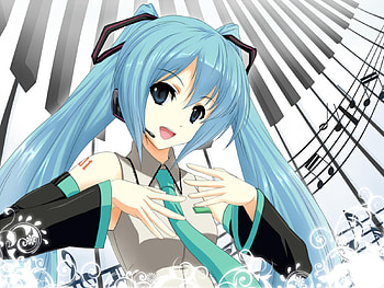 Hatsune Miku, awesome, song, heads, uniform, cute, vocaloid, song notes, beauty, nice, miku, music, twintal, piano, vocaloids, hatsune, aqua eyes, music notes, notes, girl, headset, aqua, beautiful, diva, tie, anime, pretty, aqua hair, cool, idol, virtual, micro HD wallpaper