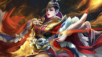 Fantasy girl, king of glory, frumusete, girl, orange, hand, fantasy, red, game, luminos, wu zetian HD wallpaper