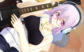 Sonico, purple hair, anime, guitar, girl, head HD wallpaper