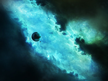 Outer space, blue, planet, fantasy, galaxy, space, luminos HD wallpaper