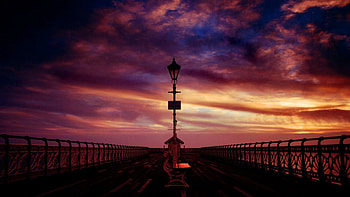 Sunset, Sky, Sea, Dark, Pier, Evening, Bench HD wallpaper