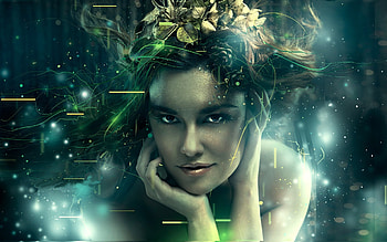 :-), fantasy, flower, face, girl, wreath HD wallpaper