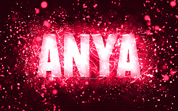 Happy Birtay Anya, , pink neon lights, Anya name, creative, Anya Happy Birtay, Anya Birtay, popular american female names, with Anya name, Anya HD wallpaper