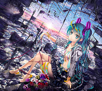 Vocaloid, blue eyes, hatsune miku, long hair HD wallpaper
