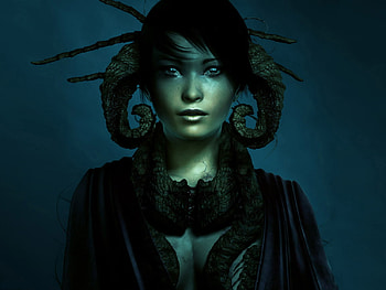 Fantastic creation, black, art, girl, dark, woman, creation, fantasy, abstract, green HD wallpaper