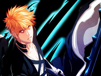 Kurosaki Ichigo, Short Hair, Bleach, Bankai, Blue Light, Orange Hair, Anime, Cool, Dark, Boy, Brown Eyes HD wallpaper