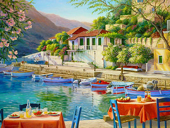 Assos harbor, coast, pier, peaceful, serenity, nice, reflection, painting, boats, coffee, trees, bar, water, dock, calm, table, exotic, house, beautiful, lake, cabin, summer, restaurant, breakfast, cafe, pretty, lunch, Assos, port, cottage, lovely, harbor, village HD wallpaper
