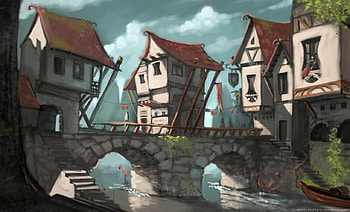 Drawing, Bridge, Fantasy, Artistic, Medieval, Town HD wallpaper