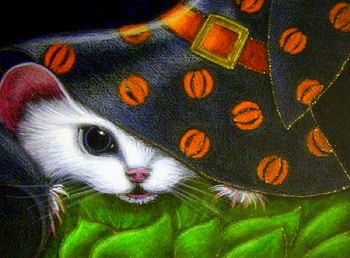 Witch White Mice, paintings, mice, witch, pumpkins, love four seasons, halloween, holiday, mouse, animals, rat, hat HD wallpaper
