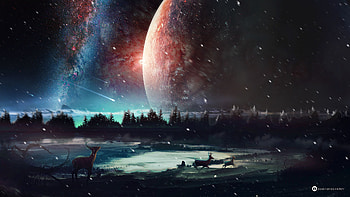 Fantasy, Art, Universe, Stars, Planet, Deer HD wallpaper