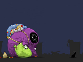 Bag Man, night, black cat, bags, alley, creature HD wallpaper