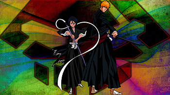 Ichigo and Rukia, Soul Reaper duo, Anime love story, Captivating artwork HD wallpaper