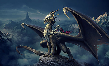 Dragon Rider Mountains, dragon, artist, artwork, digital-art HD wallpaper