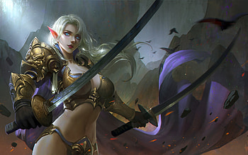 Warrior elf girl, cgd, cgdart, fantasy, cg d, girl, elf, dark, warrior, sword HD wallpaper
