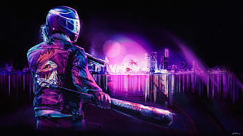 Vaporwave Violence , vaporwave, artist, artwork, digital-art, helmet, deviantart HD wallpaper