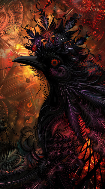 Mystic Fractal Raven, fractal, bird HD phone wallpaper