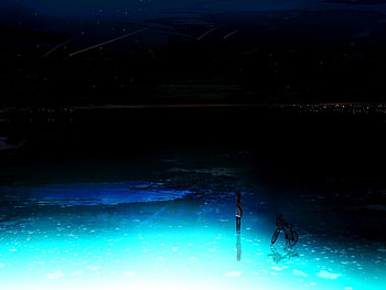 Lovely Night, night, blue, cute, girl, dark, bicycles, anime, lights, ice HD wallpaper