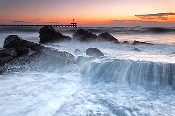 Black Sea, sea, graphy, coast, fall, rocks, beach, bulgaria, waterfall, nature, sky, , sunset HD wallpaper