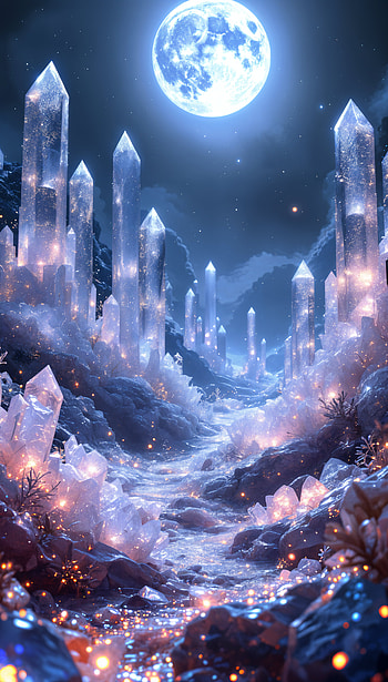 Moonlit Crystal Path: Enchanting , moonlight, fantasy, night scene HD phone wallpaper