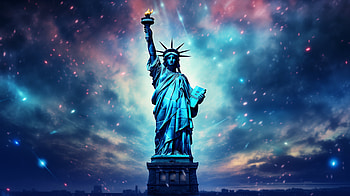 Statue of Liberty With Starry Sky, starry sky, man made, Statue of Liberty HD wallpaper
