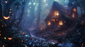 Enchanted Cottage: A Magical Firefly Fantasy, fantasy, cottage, firefly (bug) HD wallpaper