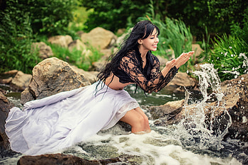 Women, Mood, Dress, Smile, Water HD wallpaper