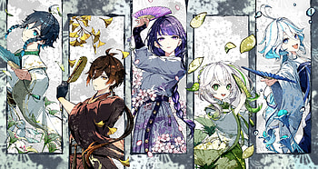 Genshin Impact Legends: Venti, Zhongli, Raiden, Nahida & Furina, Venti (Genshin Impact), Zhongli (Genshin Impact), Baal Raiden Shogun (Genshin Impact), Nahida (Genshin Impact), Furina (Genshin Impact) HD wallpaper