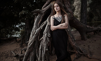 Black Dress Girl Closed Eyes , black-dress, girls, model, tattoo HD wallpaper
