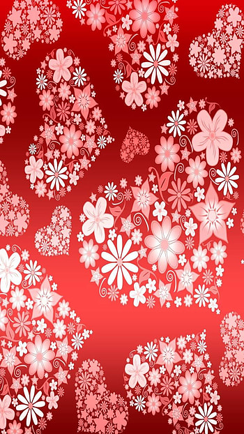 Flower Hearts, red, flower, heart, holiday, Valentine's Day HD phone wallpaper