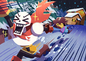 Undertale’s Dynamic Duo: Papyrus & Frisk in Action, Frisk (Undertale), Papyrus (Undertale), video game, Undertale HD wallpaper