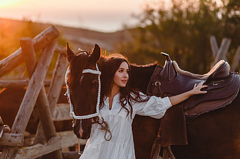 Cowgirl, woman, fence, horse, girl, cal HD wallpaper