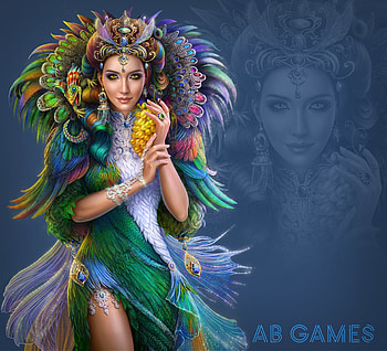 Exotic girl, blue, frumusete, exotic, abgames, girl, feather, fantasy, fruit, ab games HD wallpaper