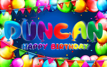 Happy Birtay Duncan, , colorful balloon frame, Duncan name, blue background, Duncan Happy Birtay, Duncan Birtay, popular american male names, Birtay concept, Duncan HD wallpaper