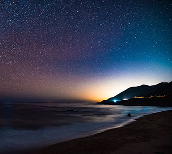 Nature, Mountains, Sea, Stars, Night, Shore, Bank, Starry Sky HD wallpaper