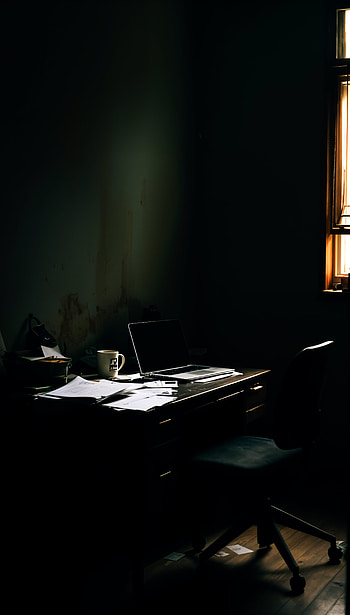 Quiet Study: Golden Hour , desk, laptop, window HD phone wallpaper