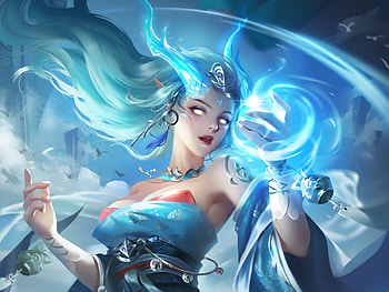 Fantasy girl, face, blue, girl, hanji, fantasy HD wallpaper