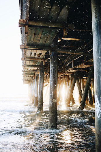 Sea, Waves, Snow, Pier, Miscellanea, Miscellaneous, Sunlight HD phone wallpaper
