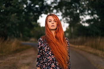 Red Head Girl Outdoor Road , redhead, girls, model HD wallpaper
