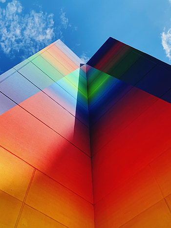 Building, Multicolored, Motley, Minimalism, Facade, Bottom View HD phone wallpaper