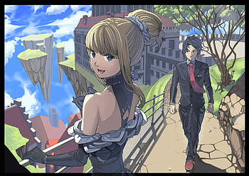 Formal date, suit, cute, ribbons, long hair, dress, formal, short hair, couple, blonde hair, brown eyes, sexy, blue eyes, girl, gloves, black hair, tree, tie, boy, anime, sky HD wallpaper