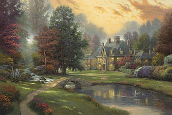 Landscape, Houses, Rivers, Bridges, Trees, Art HD wallpaper