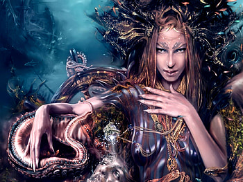 Ocean Goddess, sea, fantasy, man, octopus, woman, ocean HD wallpaper
