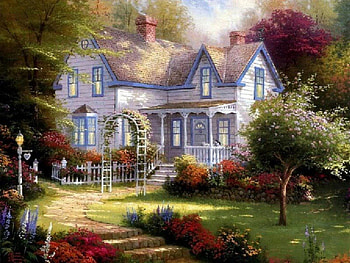 Coming Home, abstract, painting, floral walkway, house HD wallpaper