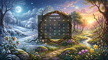 March 2026 — Enchanted Spring/Winter Calendar, March 2026 Calendar HD wallpaper