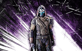 Cayde-6, grunge art, Destiny, Hunter Vanguard, violet abstract rays, Cayde-6 Destiny HD wallpaper