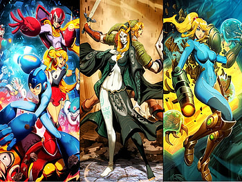 the mash up, mega man, cross over, girl, link, samus aran, roll, zelda, women, female HD wallpaper